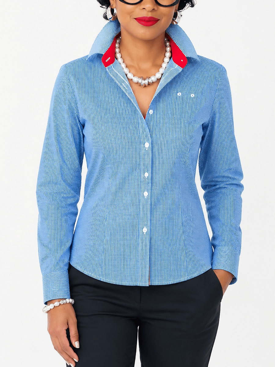 Blue Micro-Check Button-Down Shirt - laseze