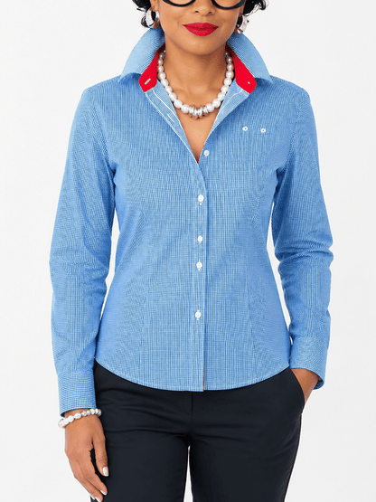 Blue Micro-Check Button-Down Shirt - laseze