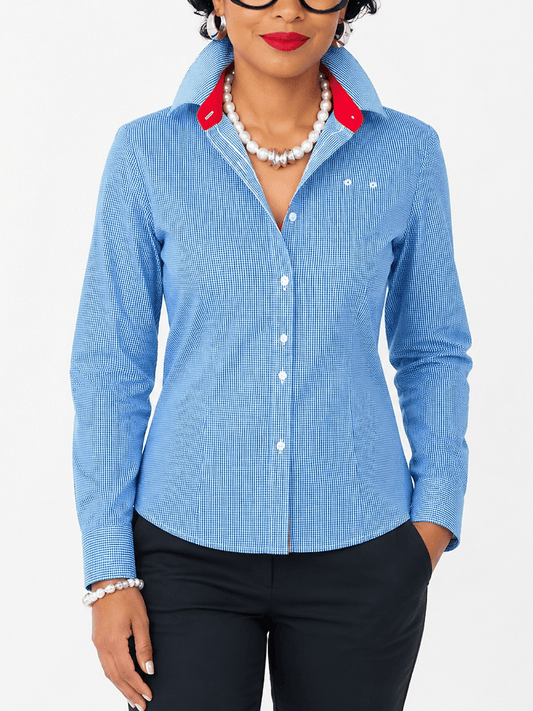 Blue Micro-Check Button-Down Shirt - laseze