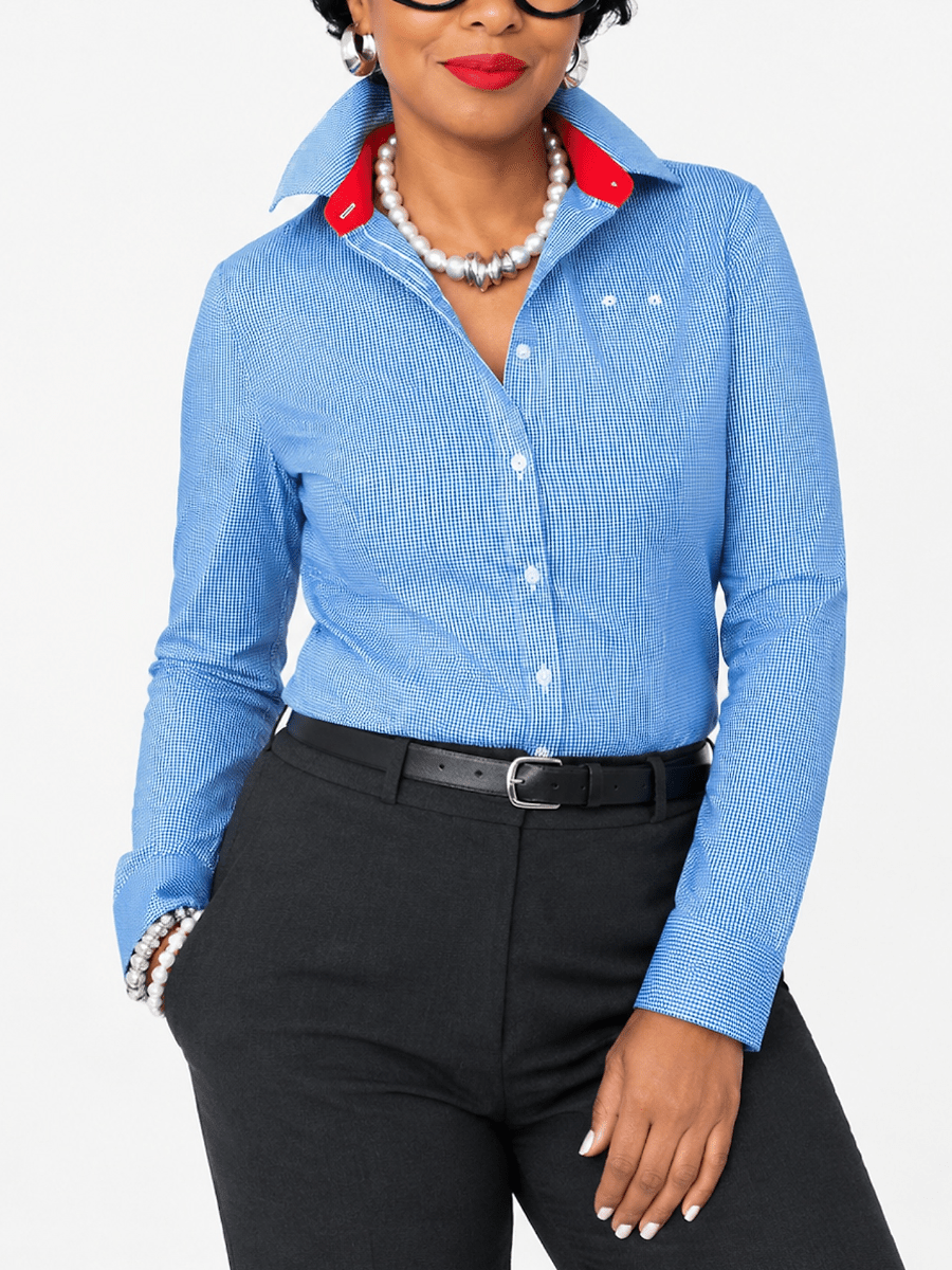 Blue Micro-Check Button-Down Shirt - laseze