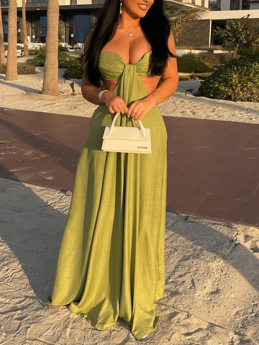 Boho Ruched Bust Extreme Wide Leg Jumpsuit - laseze