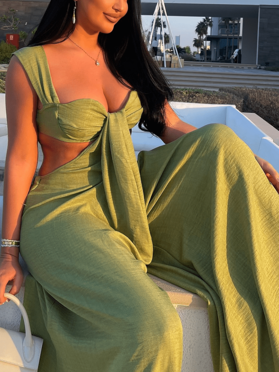 Boho Ruched Bust Extreme Wide Leg Jumpsuit - laseze
