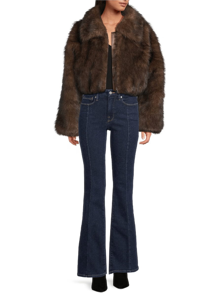 Brown Faux Fur Cropped Bomber Jacket laseze