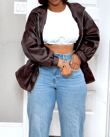 Burgundy Stand Collar Leather Jacket - laseze