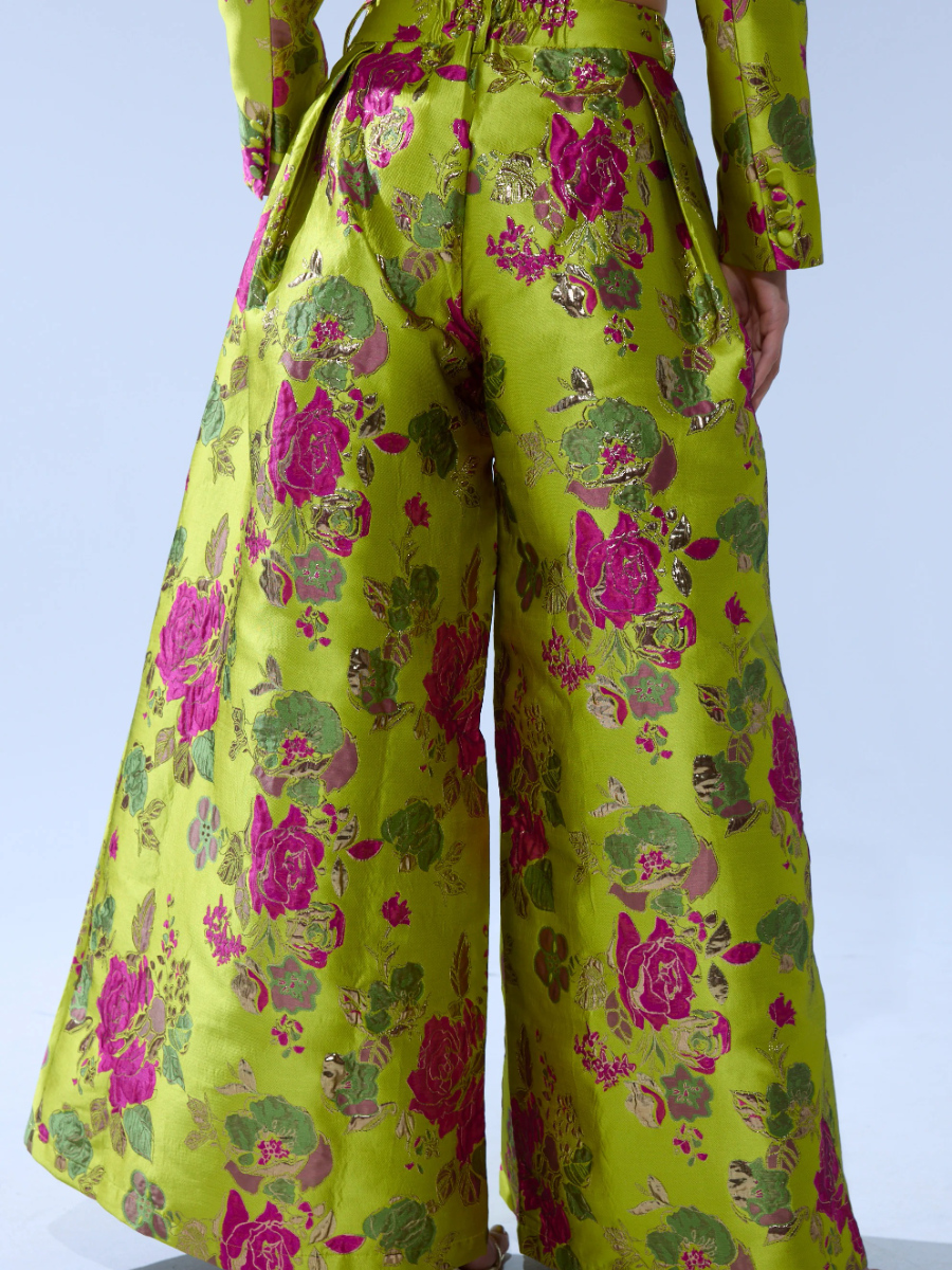 Vibrant Lime Floral Jacquard Two-Piece