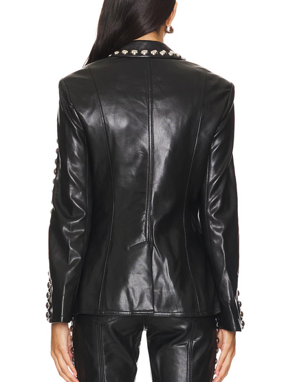 Black Patent Leather Stud-Embellished Blazer laseze