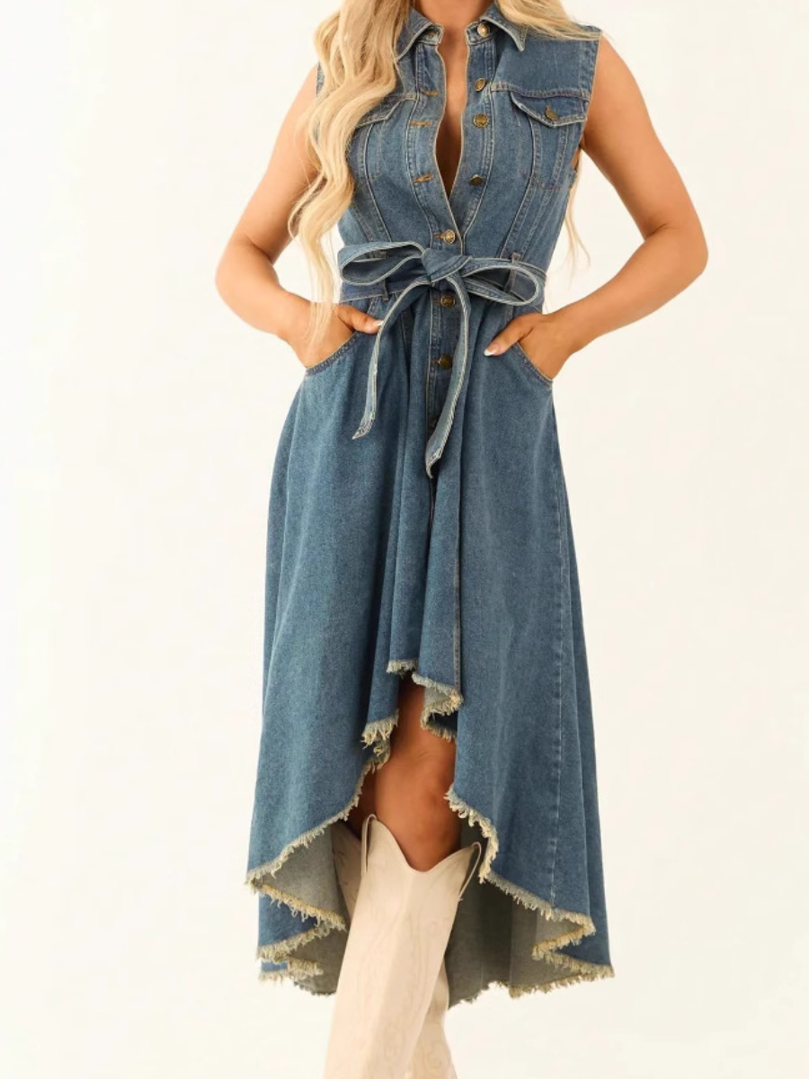 Denim Dress Fashion Sleeveless Personality Irregular