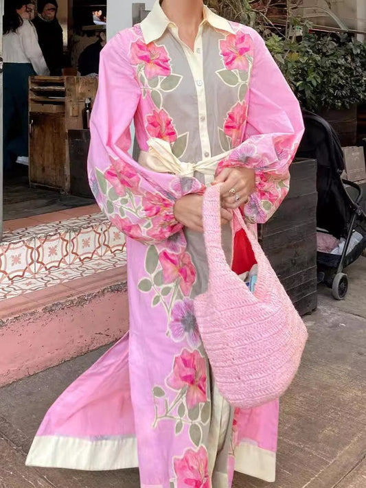 Casual Floral Print Lace Up Maxi Dress speciaic