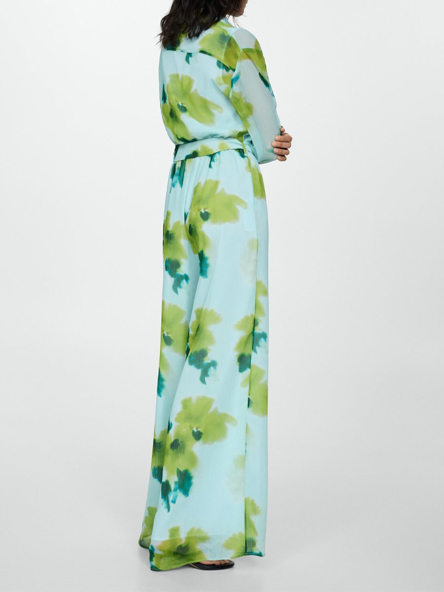 Casual Printed Long Sleeve Belt Jumpsuit speciaic