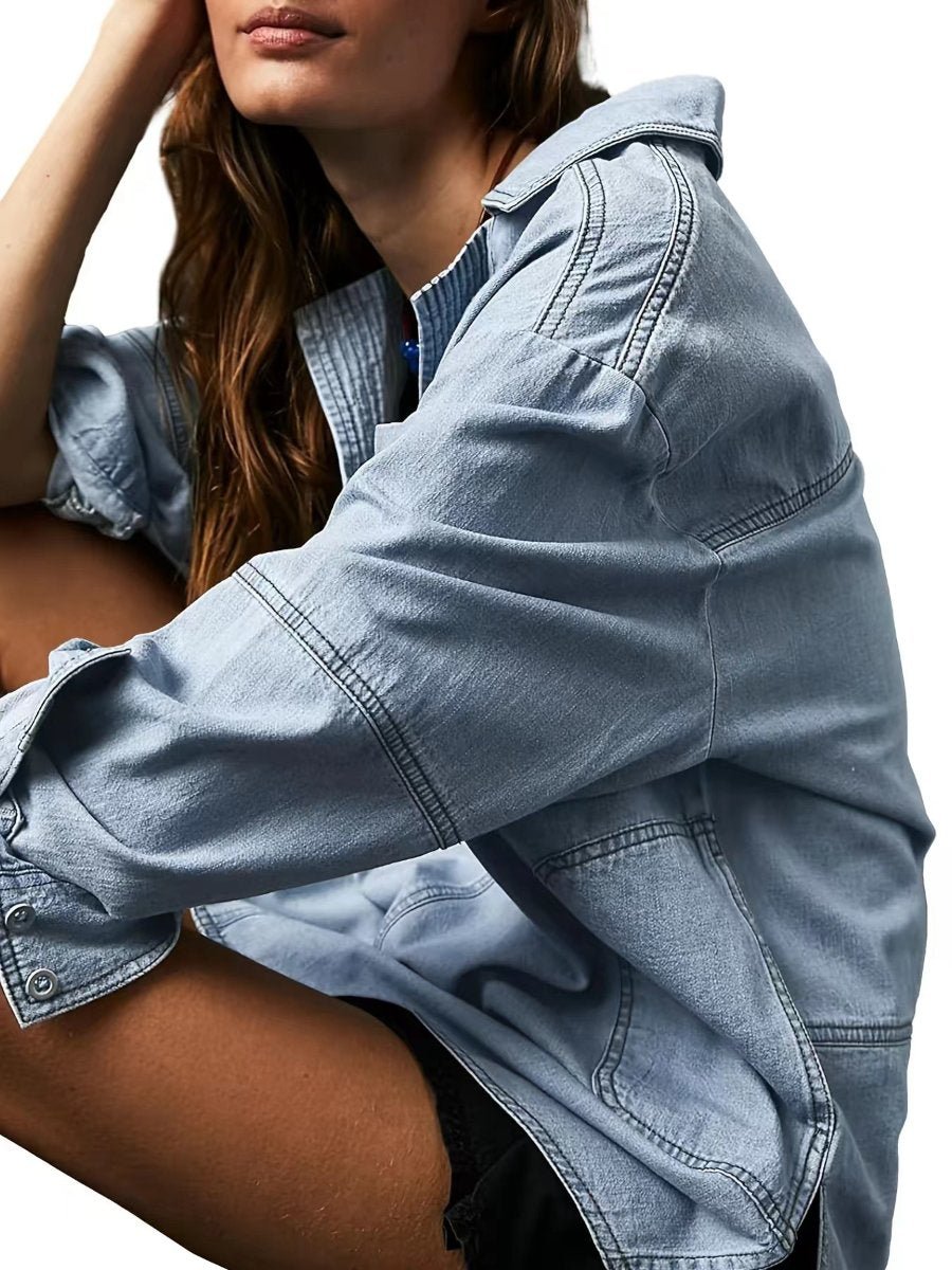 Casual V-Neck Denim Coat speciaic