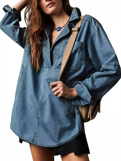 Casual V-Neck Denim Coat speciaic