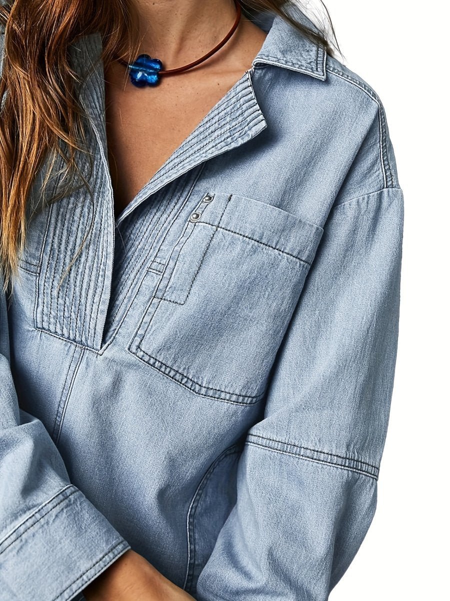 Casual V-Neck Denim Coat speciaic