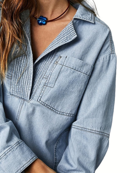 Casual V-Neck Denim Coat speciaic