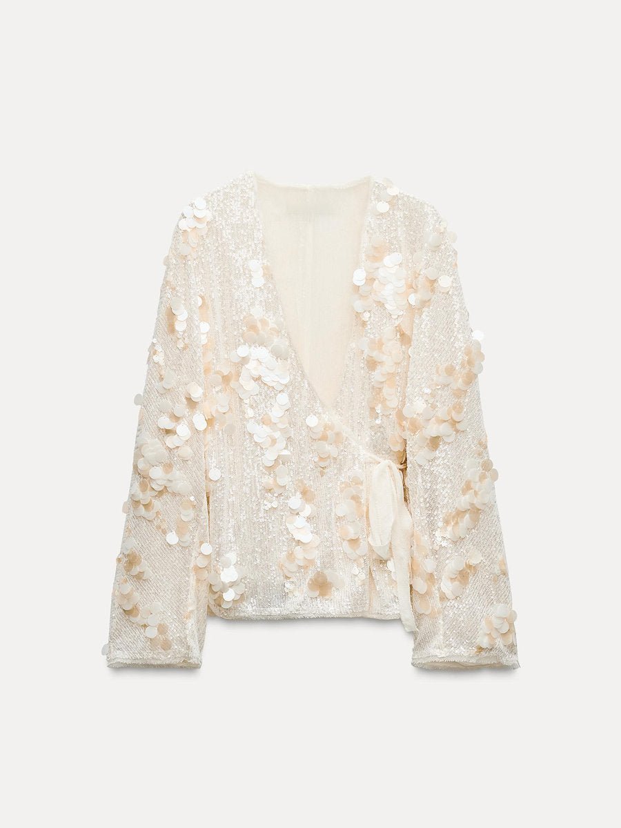 Casual V Neck Sequin Loose Jacket Kimono speciaic
