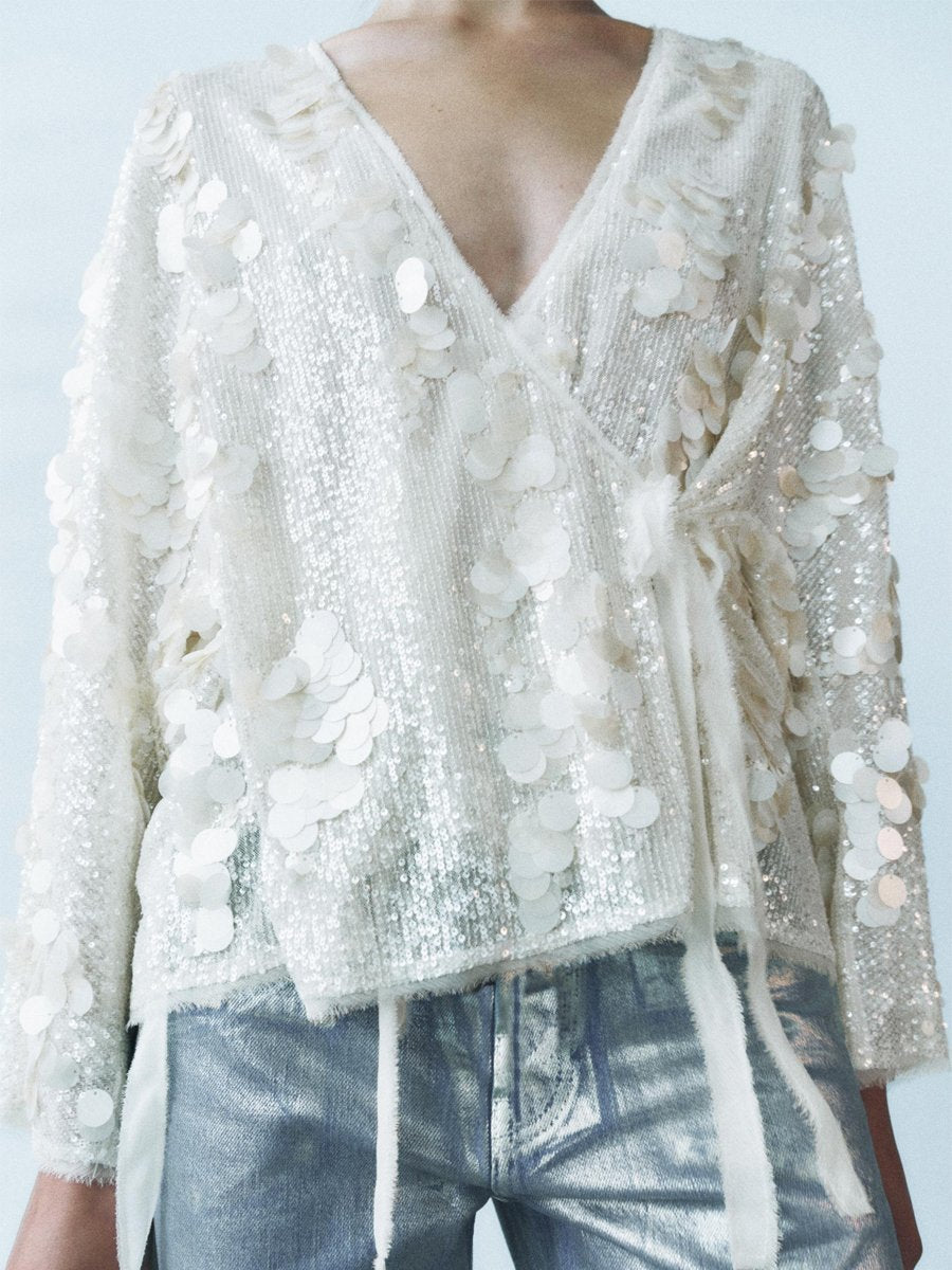 Casual V Neck Sequin Loose Jacket Kimono speciaic