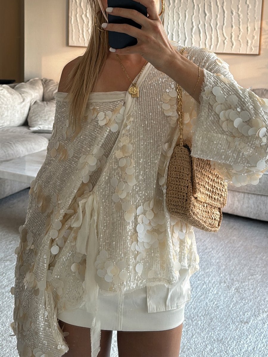 Casual V Neck Sequin Loose Jacket Kimono speciaic
