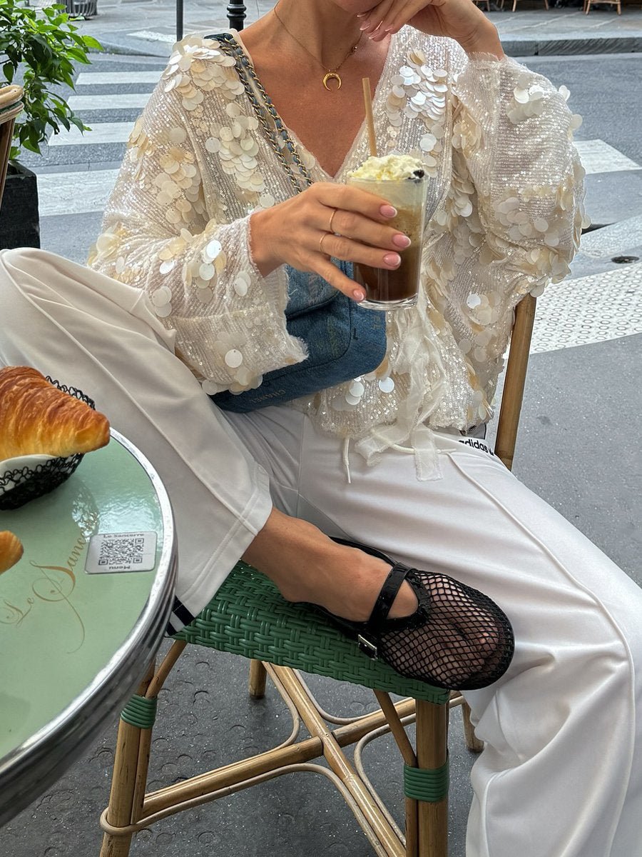 Casual V Neck Sequin Loose Jacket Kimono speciaic