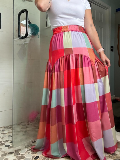 Patchwork Color-Block Maxi Skirt