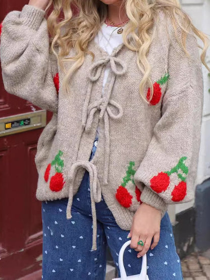 Cherry Embroidered Jacquard Cardigan speciaic