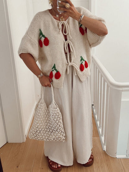 Cherry Embroidered Jacquard Cardigan speciaic