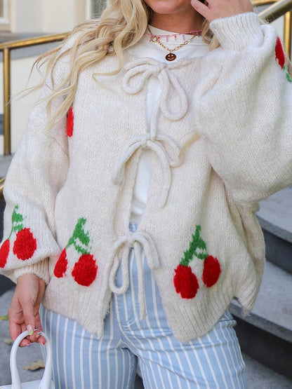 Cherry Embroidered Jacquard Cardigan speciaic
