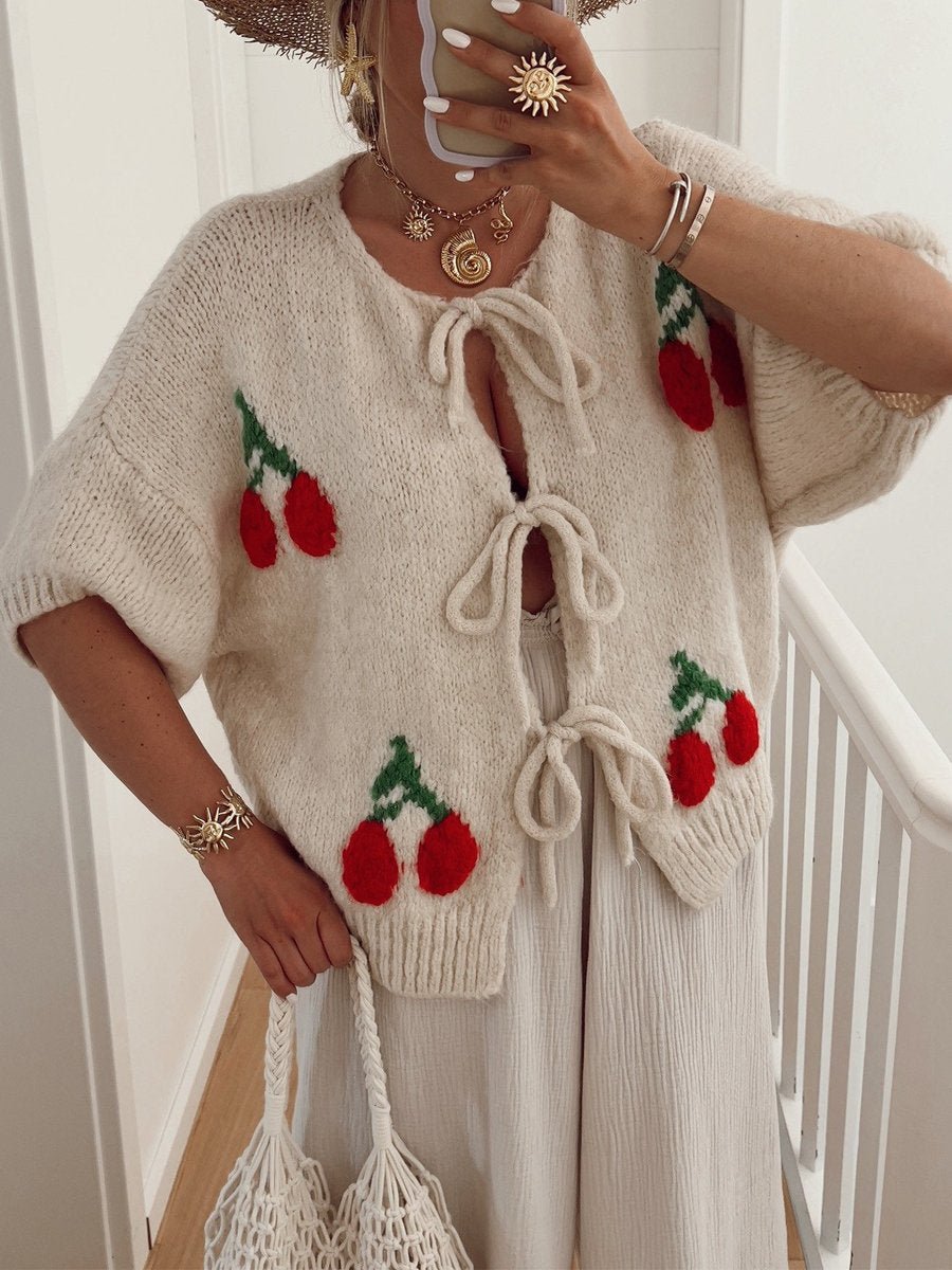 Cherry Embroidered Jacquard Cardigan speciaic