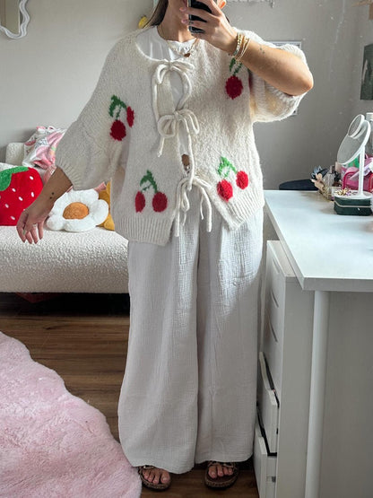 Cherry Embroidered Jacquard Cardigan speciaic