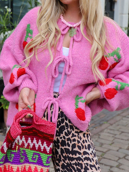 Cherry Embroidered Jacquard Cardigan speciaic