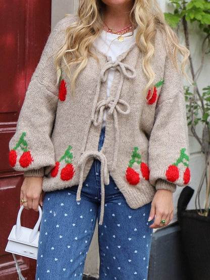 Cherry Embroidered Jacquard Cardigan speciaic