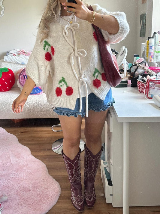 Cherry Embroidered Jacquard Cardigan speciaic