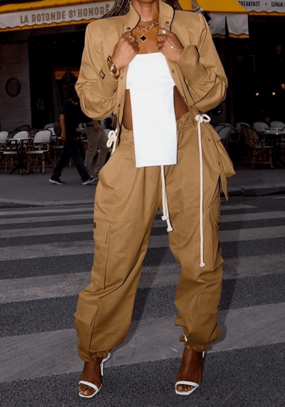 Chic Dirty Yellow Pants Set - laseze