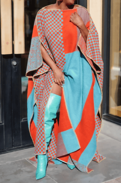 Chill Orange Warm Poncho - laseze