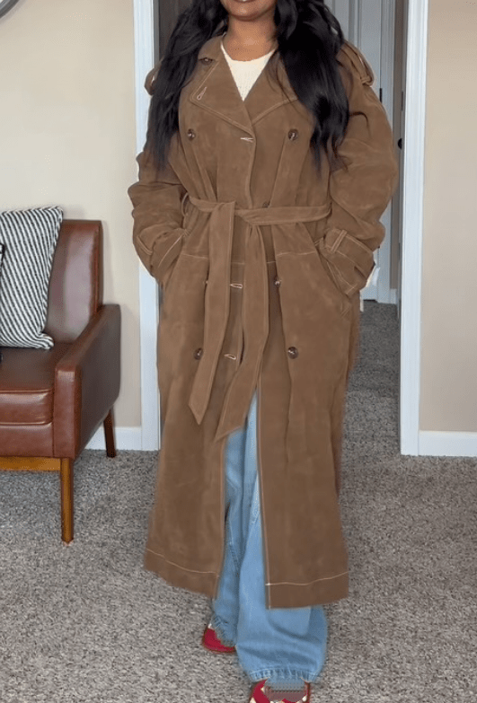 Chill Suede Oversize Trench Coat - laseze