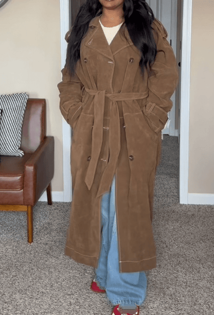 Chill Suede Oversize Trench Coat - laseze