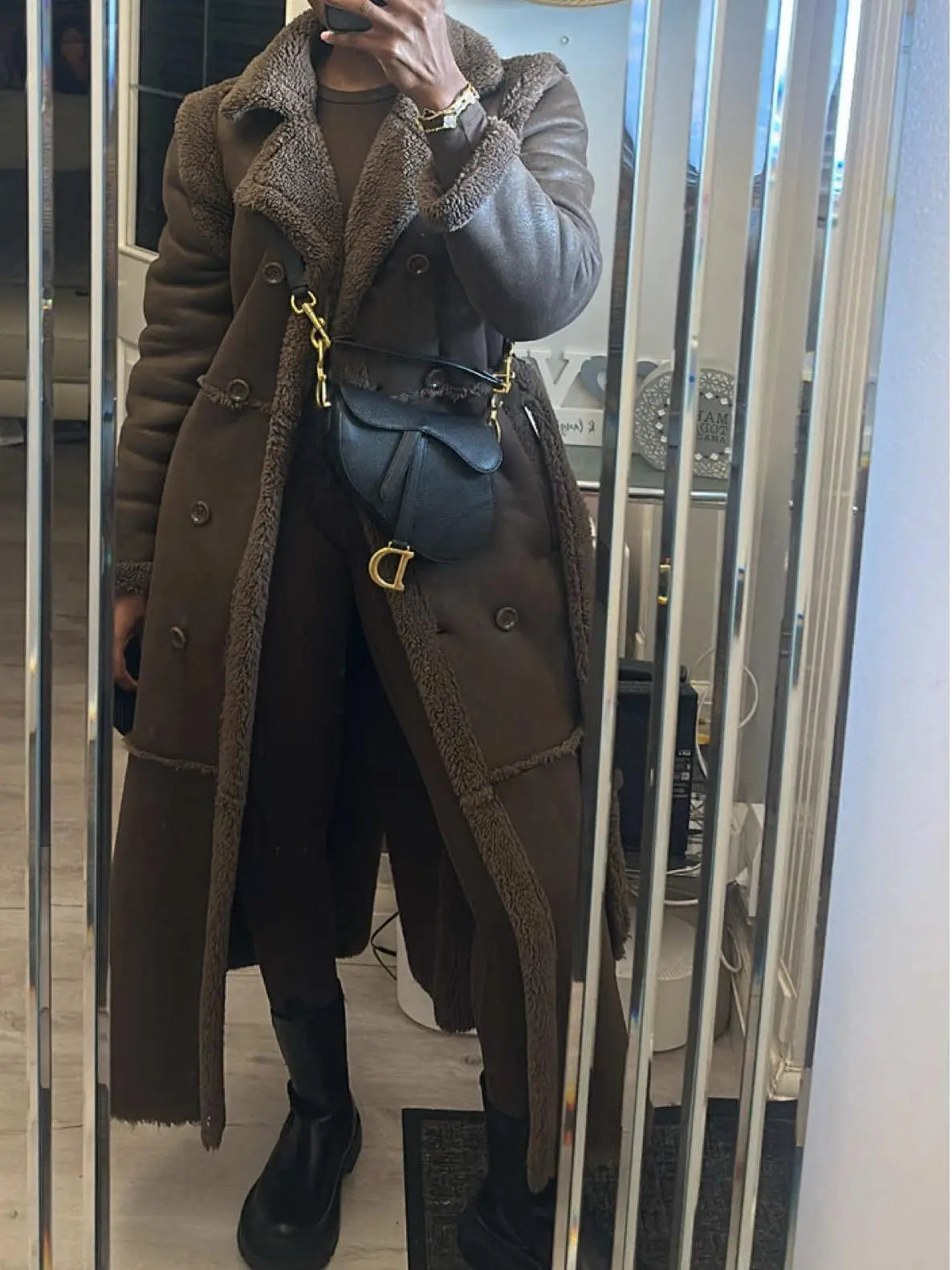 Chocolate Brown Faux Suede Longline Belted Coat voguety