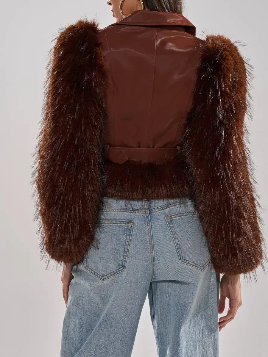 Chocolate Faux Leather & Faux Fur Status - laseze