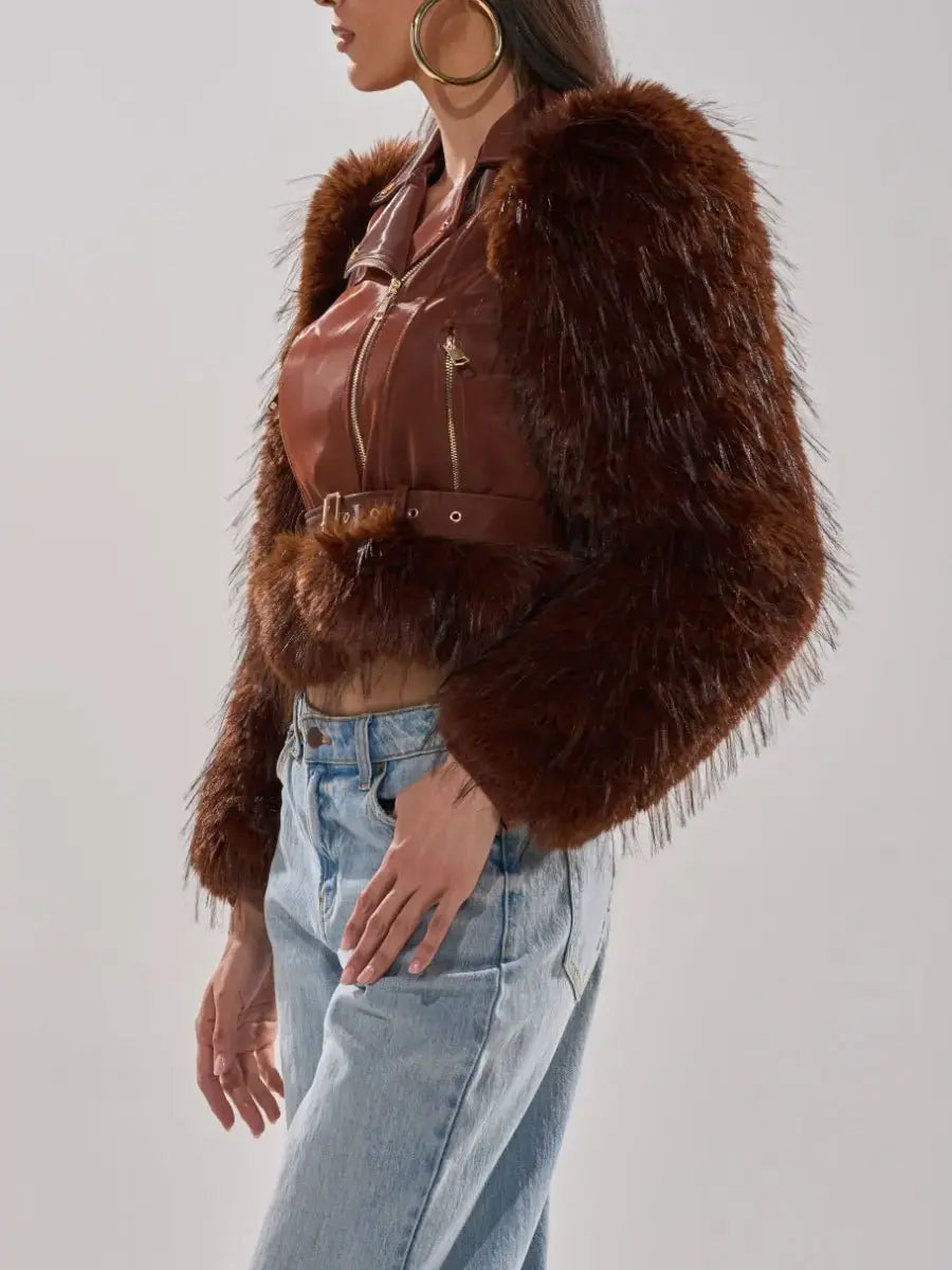 Chocolate Faux Leather & Faux Fur Status - laseze