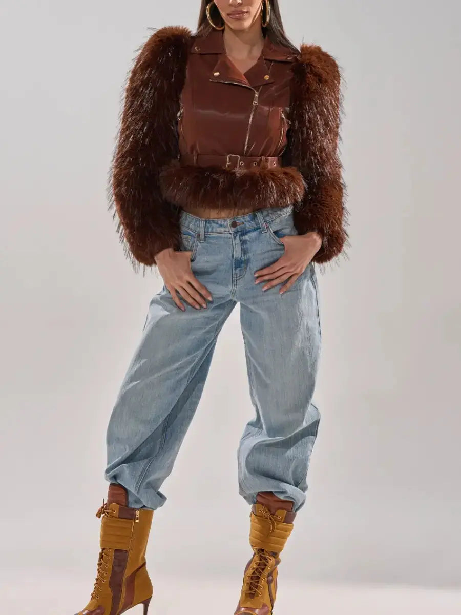 Chocolate Faux Leather & Faux Fur Status - laseze