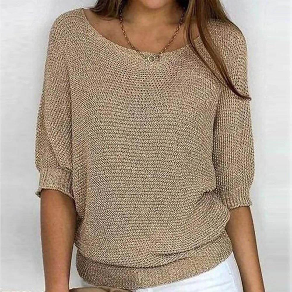 Classic Brown Knitted Long Sleeve Sweater - laseze