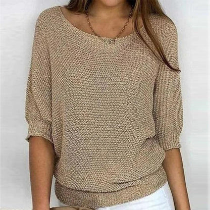 Classic Brown Knitted Long Sleeve Sweater - laseze
