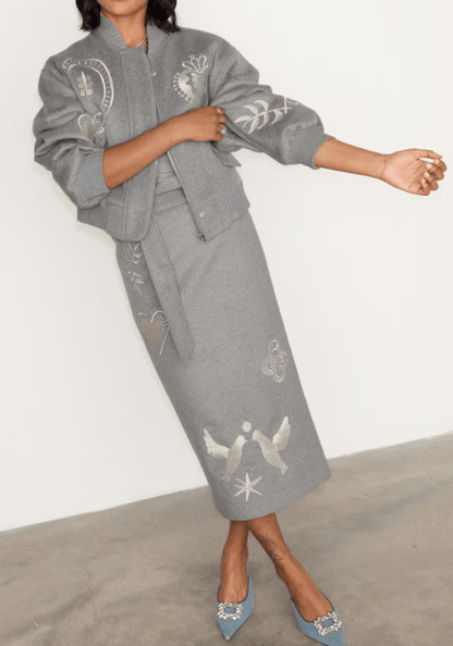 Classy Embroidery Bomber Jacket&Skirt - laseze