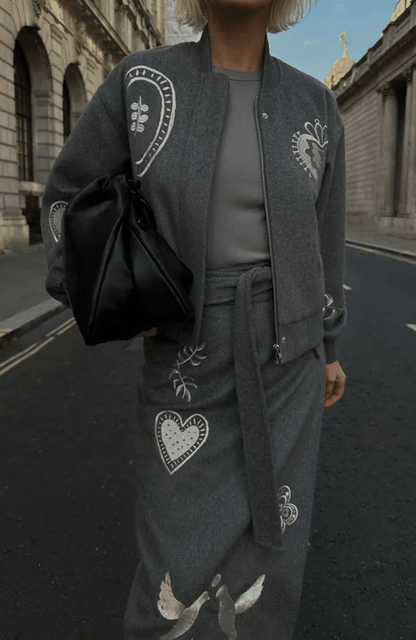 Classy Embroidery Bomber Jacket&Skirt - laseze