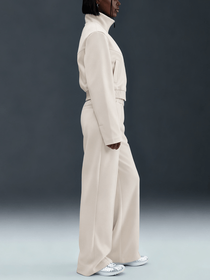 Cloud-Soft Cream Relaxed Two-Piece Tracksuit Set laseze