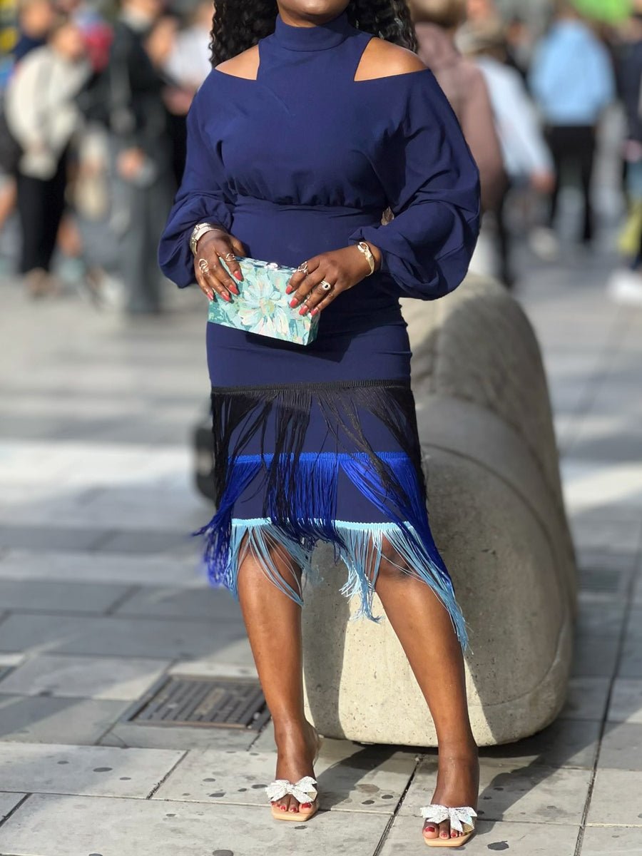 Cold Shoulder Fringed Edge Dress - laseze