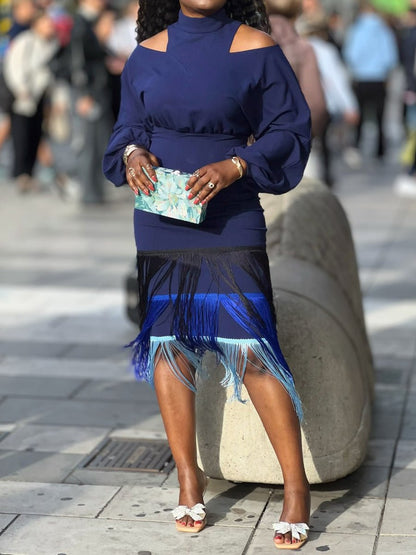 Cold Shoulder Fringed Edge Dress - laseze