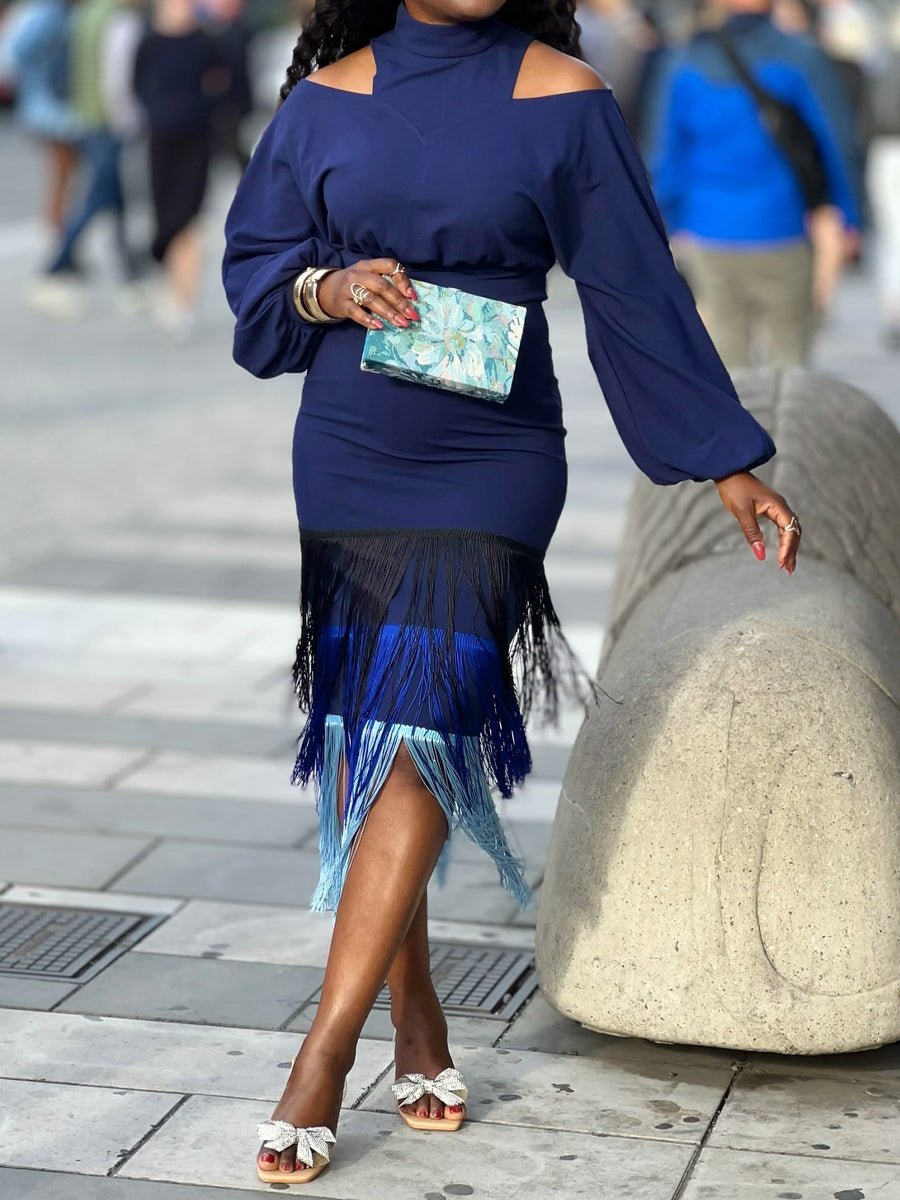 Cold Shoulder Fringed Edge Dress - laseze