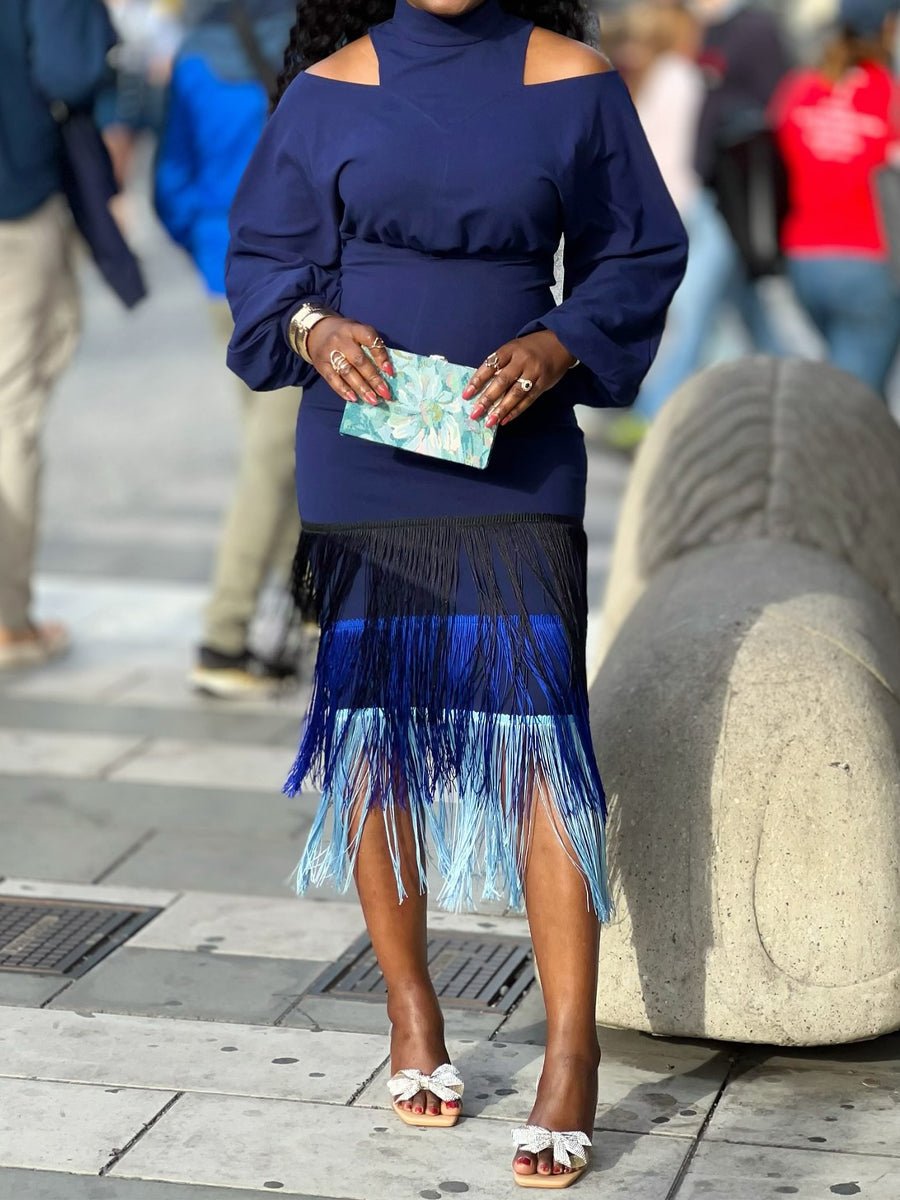 Cold Shoulder Fringed Edge Dress - laseze