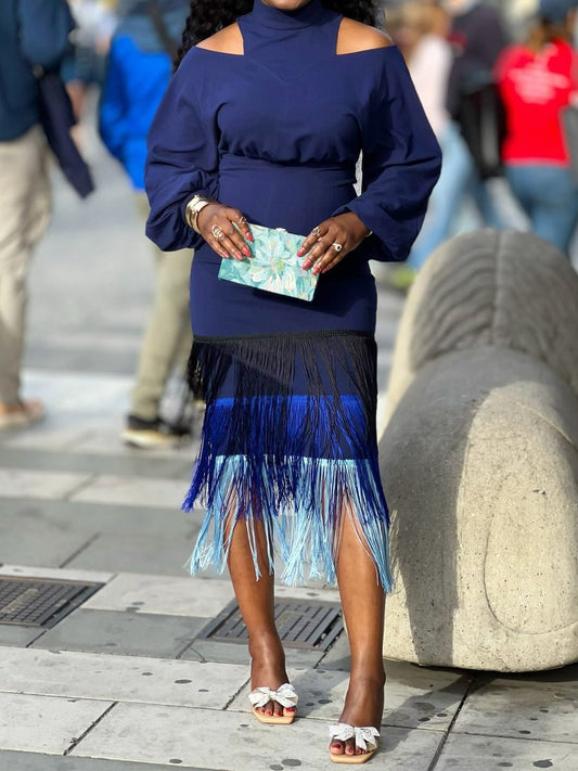 Cold Shoulder Fringed Edge Dress - laseze