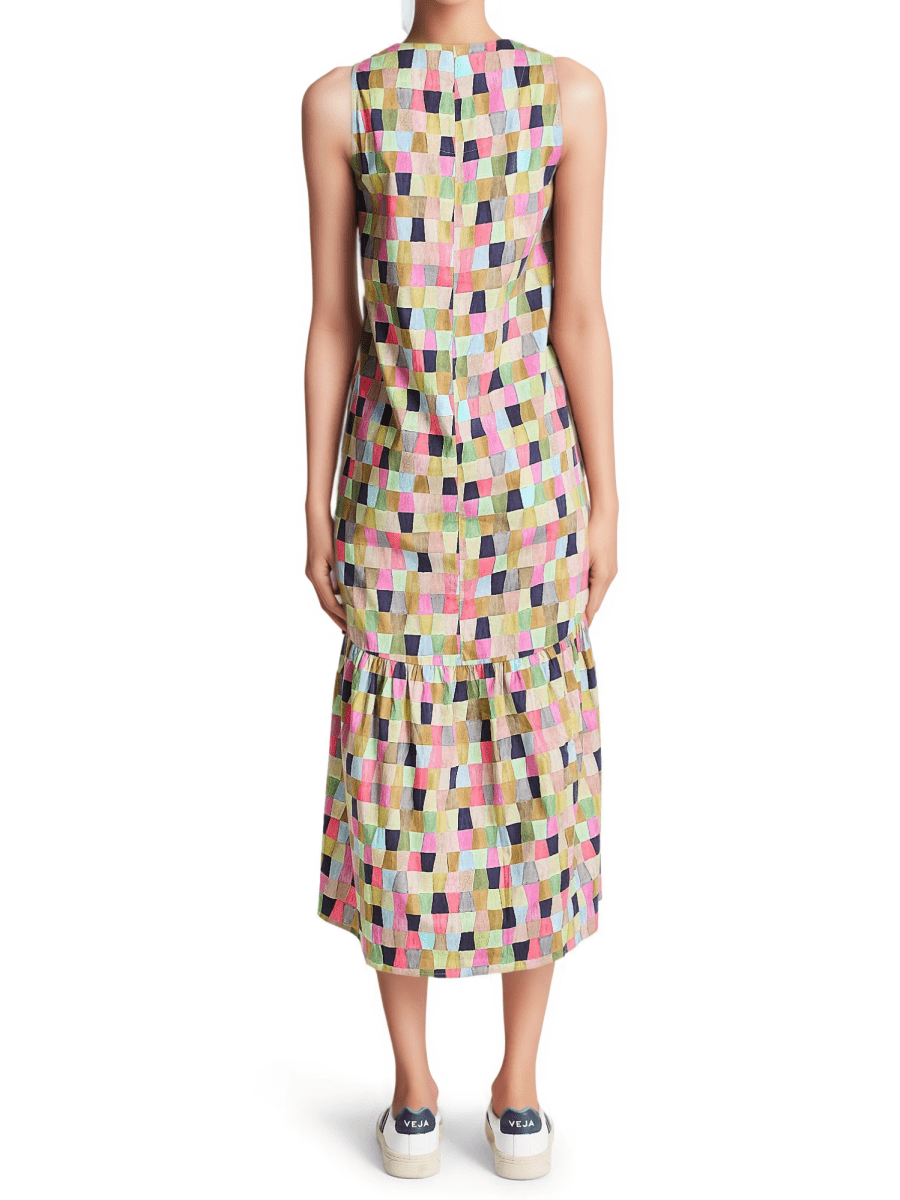 Colorfield Print Split V - Neck Sleeveless Ruffle Dress - laseze