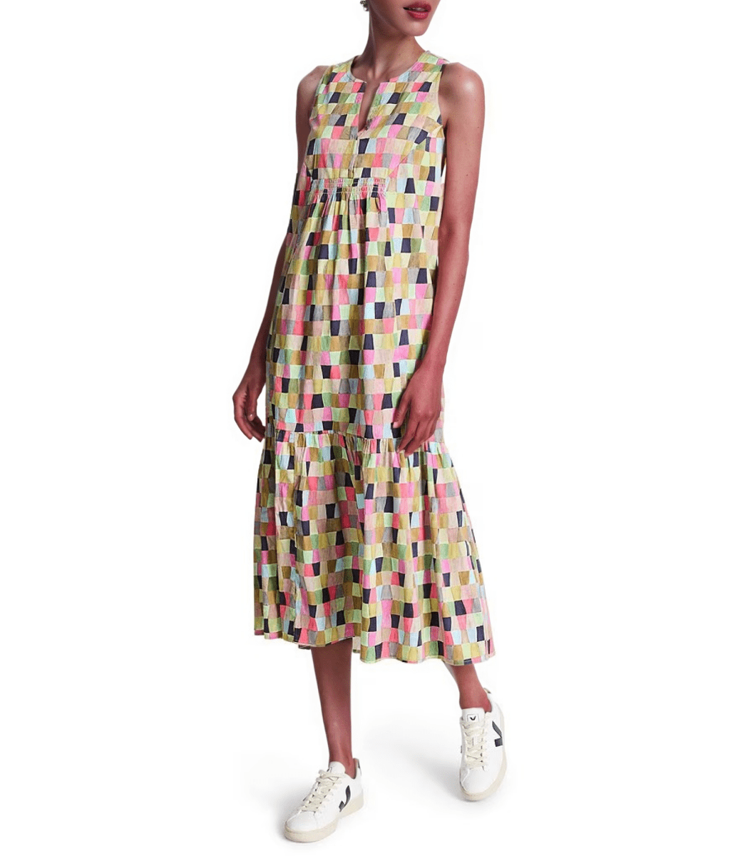 Colorfield Print Split V - Neck Sleeveless Ruffle Dress - laseze